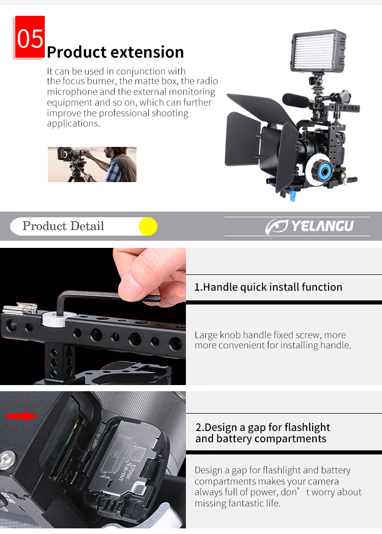 YELANGU C700 Camera Cage Kit with Matte Box and Follow Focus for GH5